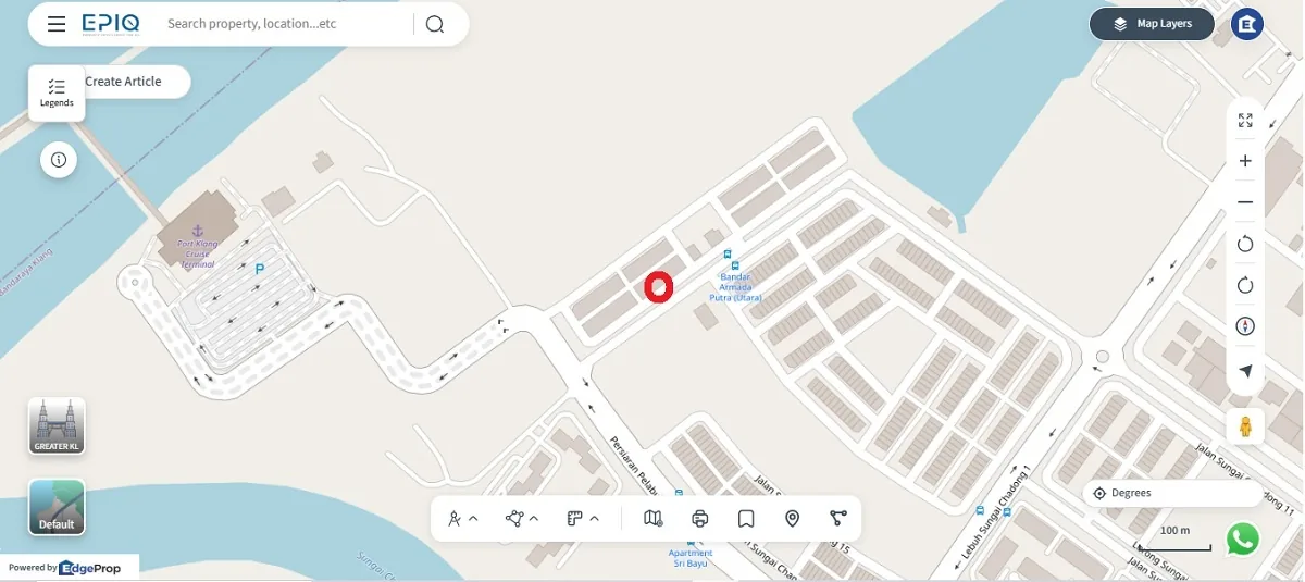 The three warehouse parcels (in red circle) at Jalan Sungai Chandong 20/KS11, Taman Perindustrian Pulau Indah. Map: EdgeProp EPIQ