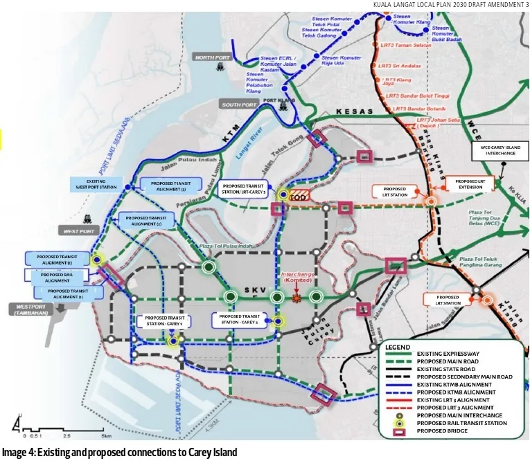 Existing and proposed road, rail and bridge links to Carey Island. Map: Kuala Langat Local Plan 2030 Draft Amendment 3, via EdgeProp