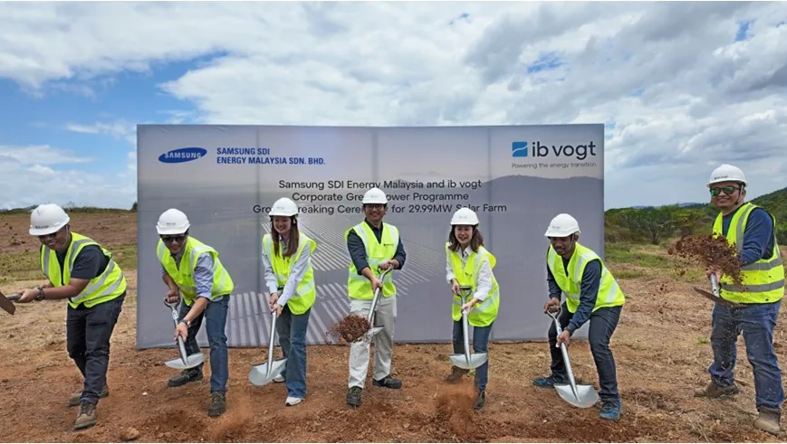 Ground-breaking for the 29.99MW Samsung SDI corporate green power solar farm in Sungai Petani, April 2025, one of at least five utility-scale plants in Kuala Muda district. Photo: ib vogt